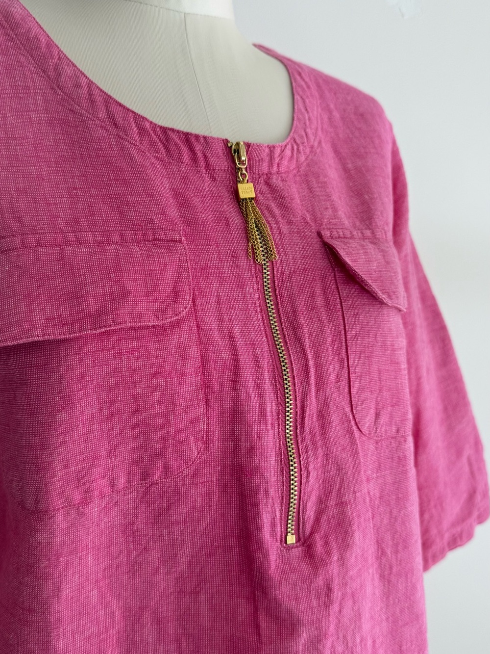 Ellen Tracy Hot Pink Zip-Front Linen-Blend Tunic - Picture 6 of 12
